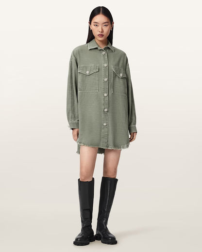 AllSaints Hettie Oversized Long Sleeve Shacket Dress Women's Vintage Khaki Women's