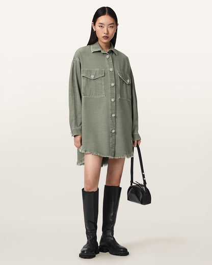 AllSaints Hettie Oversized Long Sleeve Shacket Dress Women's Vintage Khaki Women's