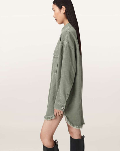 AllSaints Hettie Oversized Long Sleeve Shacket Dress Women's Vintage Khaki Women's