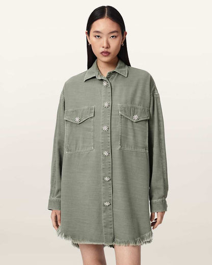 AllSaints Hettie Oversized Long Sleeve Shacket Dress Women's Vintage Khaki Women's