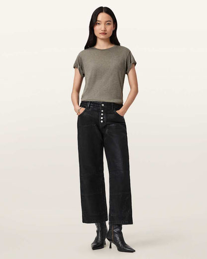 AllSaints Anna Short Sleeve Shimmer T Shirt Women's Khaki Green Women's