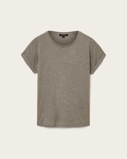 AllSaints Anna Short Sleeve Shimmer T Shirt Women's Khaki Green Women's