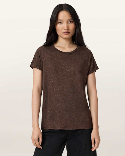 AllSaints Anna Short Sleeve Shimmer T Shirt Women's Khaki Green Women's