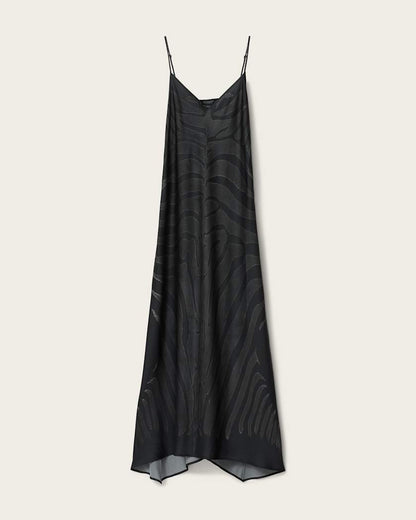 AllSaints Leona V Neck Maxi Slip Dress Women's Zebra Black Women's