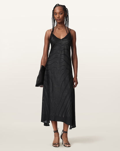 AllSaints Leona V Neck Maxi Slip Dress Women's Zebra Black Women's