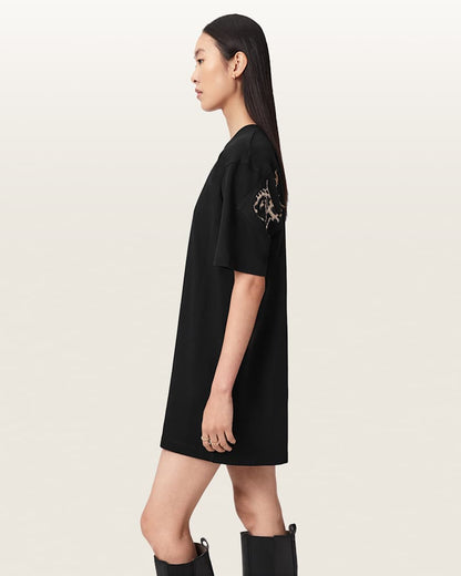 AllSaints Fuse Appliqu Cotton T Shirt Dress Women's Black Women's