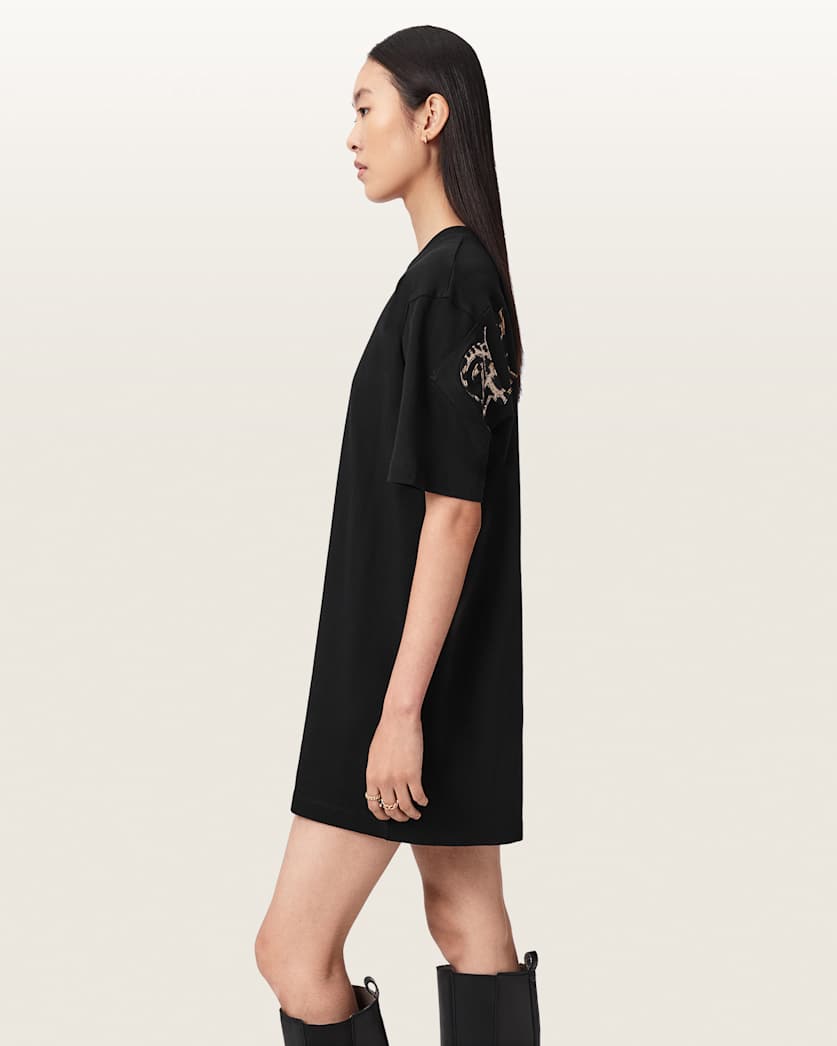 AllSaints Fuse Appliqu Cotton T Shirt Dress Women's Black Women's