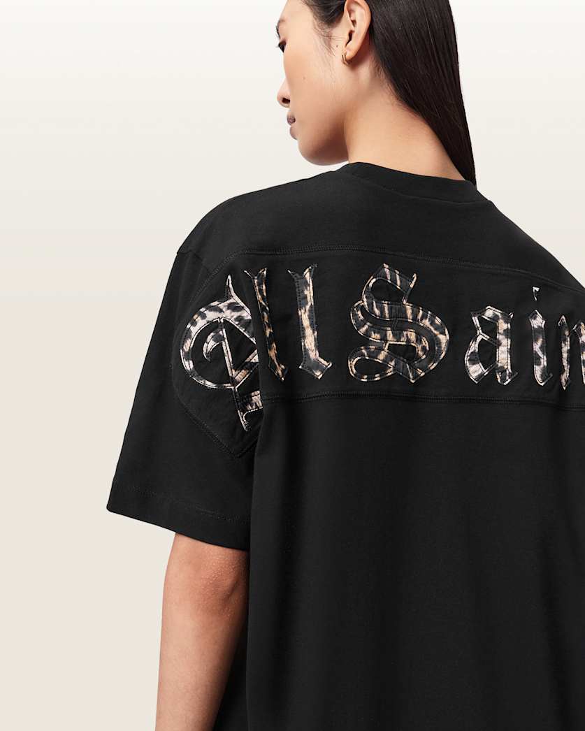 AllSaints Fuse Appliqu Cotton T Shirt Dress Women's Black Women's