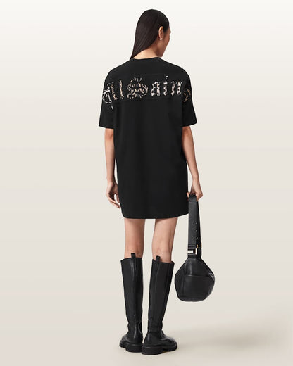 AllSaints Fuse Appliqu Cotton T Shirt Dress Women's Black Women's