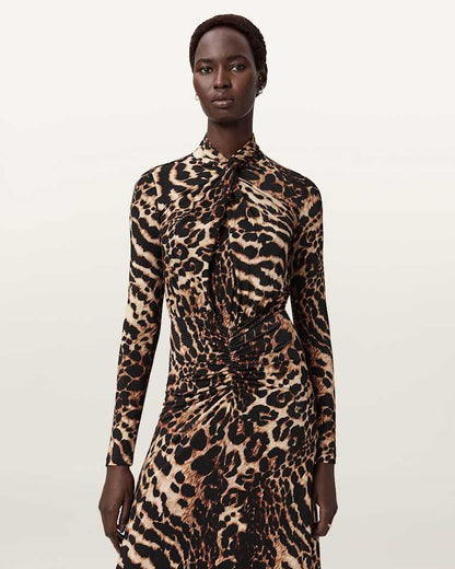 AllSaints Mina A Line Maxi Dress Women's Pardus Honey Brown Women's