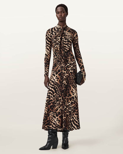 AllSaints Mina A Line Maxi Dress Women's Pardus Honey Brown Women's