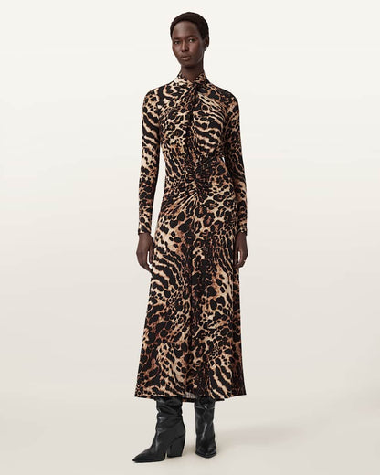 AllSaints Mina A Line Maxi Dress Women's Pardus Honey Brown Women's