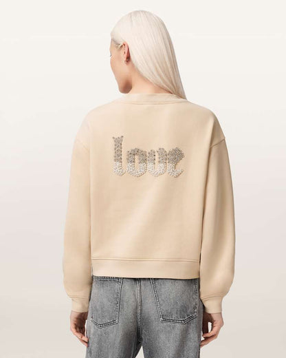 AllSaints Peace Pippa Embellished Sweatshirt Women's Sandy White Women's