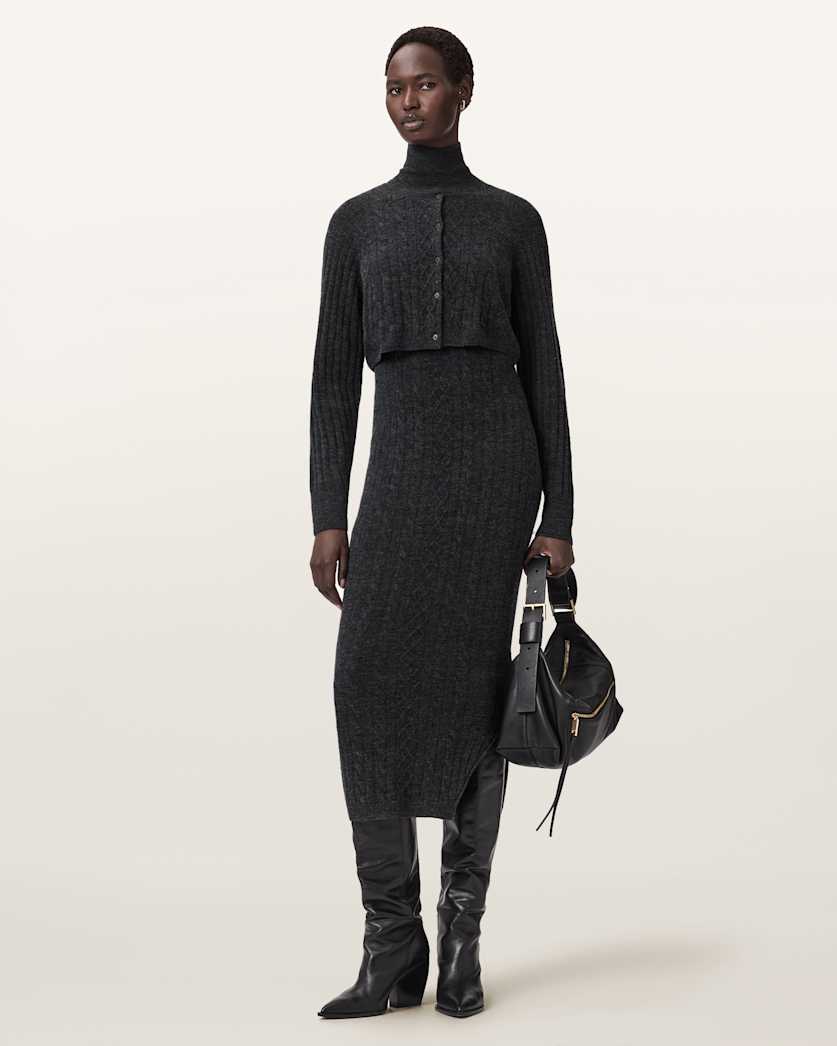 AllSaints Sabine 2 In 1 Maxi Dress Women's Charcoal Grey Women's