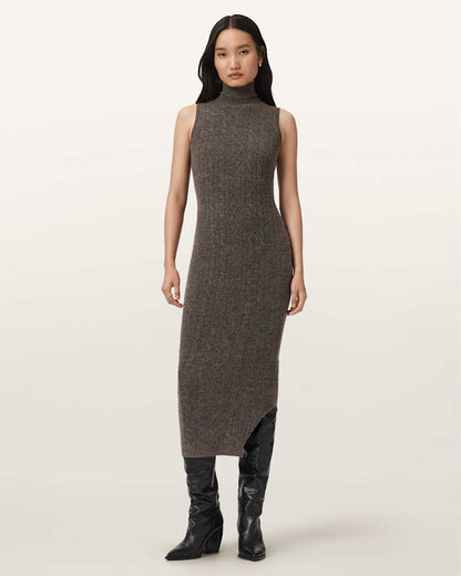 AllSaints Sabine 2 In 1 Maxi Dress Women's Charcoal Grey Women's