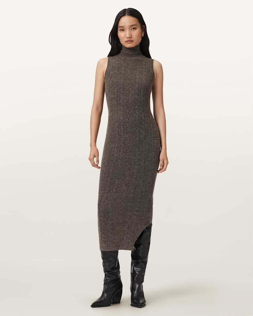 AllSaints Sabine 2 In 1 Maxi Dress Women's Charcoal Grey Women's