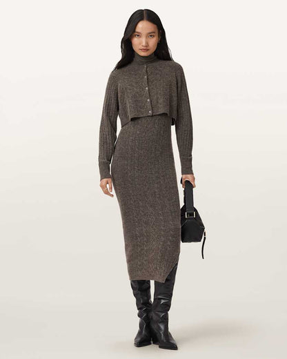 AllSaints Sabine 2 In 1 Maxi Dress Women's Charcoal Grey Women's