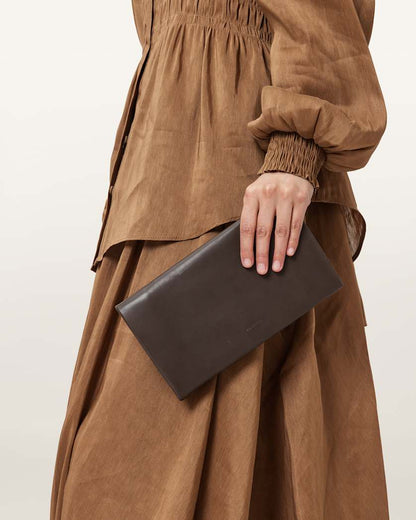 AllSaints Harluna Leather Clutch Bag Women's Fango Brown Women's