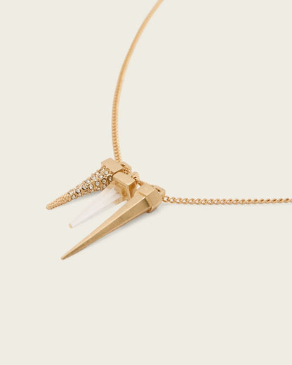 AllSaints Laio Pave Spike Necklace Women's Warm Brass Women's