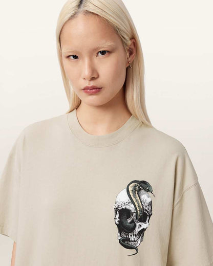 AllSaints Snakehead Oversized Etta T Shirt Women's Almond White Women's