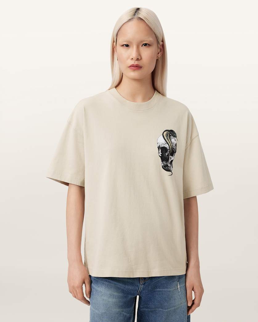 AllSaints Snakehead Oversized Etta T Shirt Women's Almond White Women's