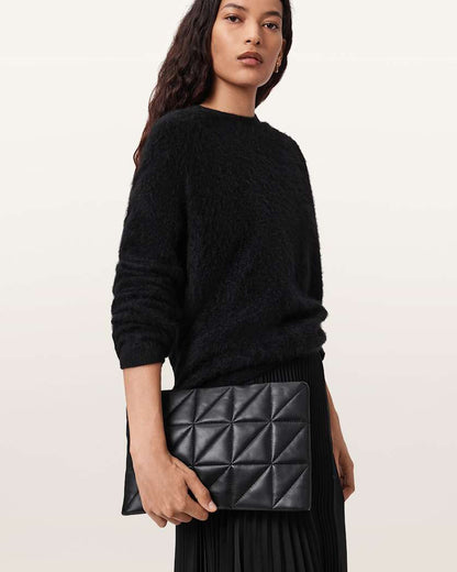 AllSaints Bettina Leather Quilt Clutch Bag Women's Black Women's