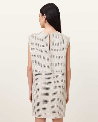 AllSaints Nessa Woven Leather Mini Dress Women's Off White Women's
