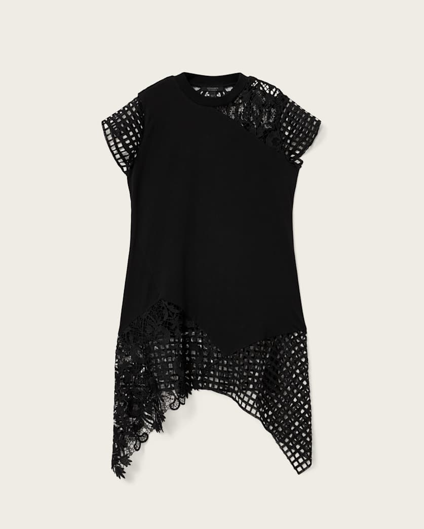 AllSaints Zala Crochet T Shirt Dress Women's Black Women's