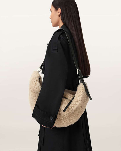 AllSaints Luna Shearling Shoulder Bag Women's Natural/Black Women's