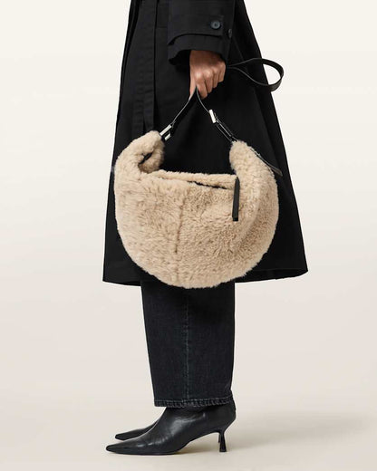 AllSaints Luna Shearling Shoulder Bag Women's Natural/Black Women's