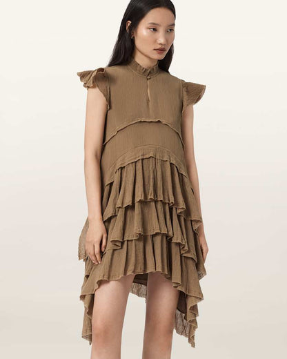 AllSaints Cavarly Cotton Mini Dress Women's Butternut Brown Women's
