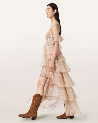 AllSaints Sienna Ruffle Maxi Dress Women's Empoli Pop Pink Women's