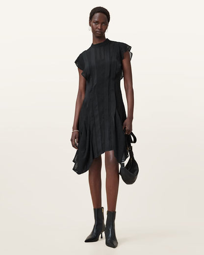 AllSaints Fleur Textured Asymmetric Hem Dress Women's Black Women's