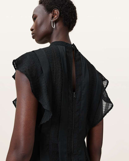 AllSaints Fleur Textured Asymmetric Hem Dress Women's Black Women's