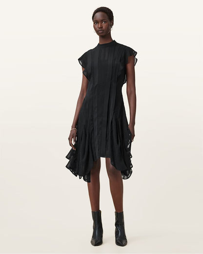 AllSaints Fleur Textured Asymmetric Hem Dress Women's Black Women's