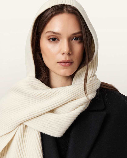 AllSaints Wren Hooded Wool Scarf Women's Antique White Women's