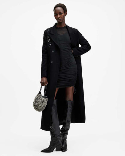 AllSaints Adara Polka Dot Tulle Mini Dress Women's Black Women's