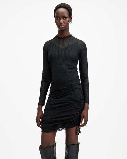 AllSaints Adara Polka Dot Tulle Mini Dress Women's Black Women's