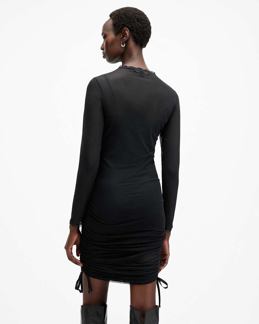 AllSaints Adara Polka Dot Tulle Mini Dress Women's Black Women's