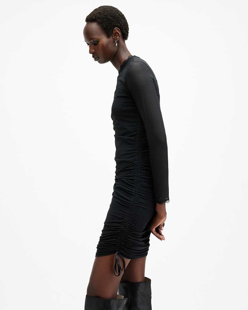 AllSaints Adara Polka Dot Tulle Mini Dress Women's Black Women's