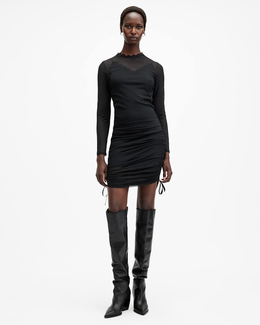 AllSaints Adara Polka Dot Tulle Mini Dress Women's Black Women's