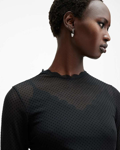 AllSaints Adara Polka Dot Tulle Mini Dress Women's Black Women's