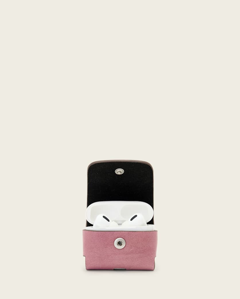 AllSaints Airpod Leather Hex Case Women's Raspberry Pink Women's