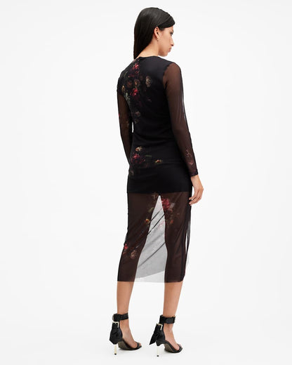AllSaints Nora Ruched Sparkle Midi Dress Women's Mortem Black Women's