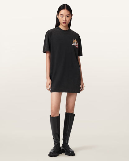 AllSaints Roque Relaxed Fit Mini T Shirt Dress Women's Washed Black Women's