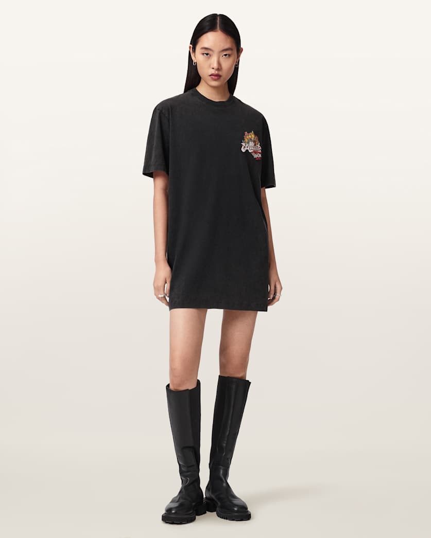 AllSaints Roque Relaxed Fit Mini T Shirt Dress Women's Washed Black Women's