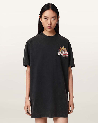 AllSaints Roque Relaxed Fit Mini T Shirt Dress Women's Washed Black Women's