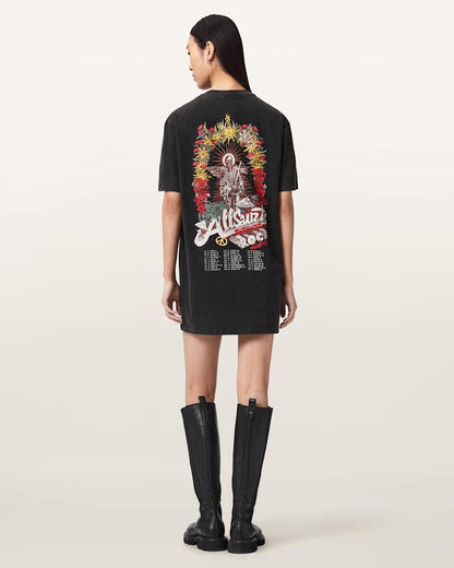 AllSaints Roque Relaxed Fit Mini T Shirt Dress Women's Washed Black Women's