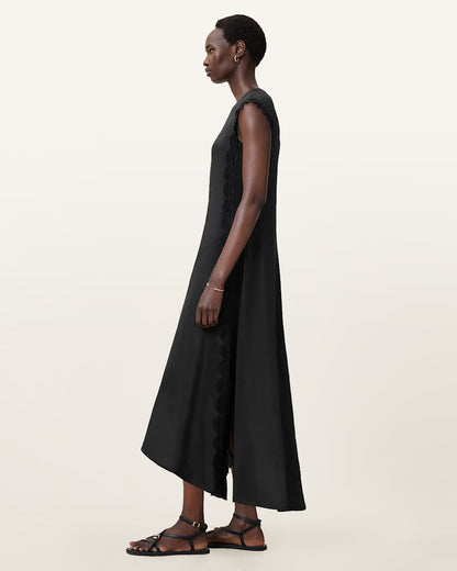 AllSaints Lyra Linen Midi Dress Women's Black Women's