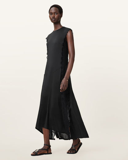 AllSaints Lyra Linen Midi Dress Women's Black Women's